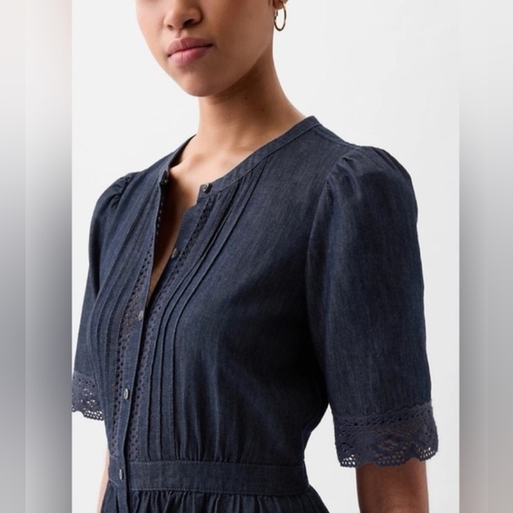NWT Gap Lace Denim Midi Navy Dress Size Small (#873499) - Picture 4 of 12